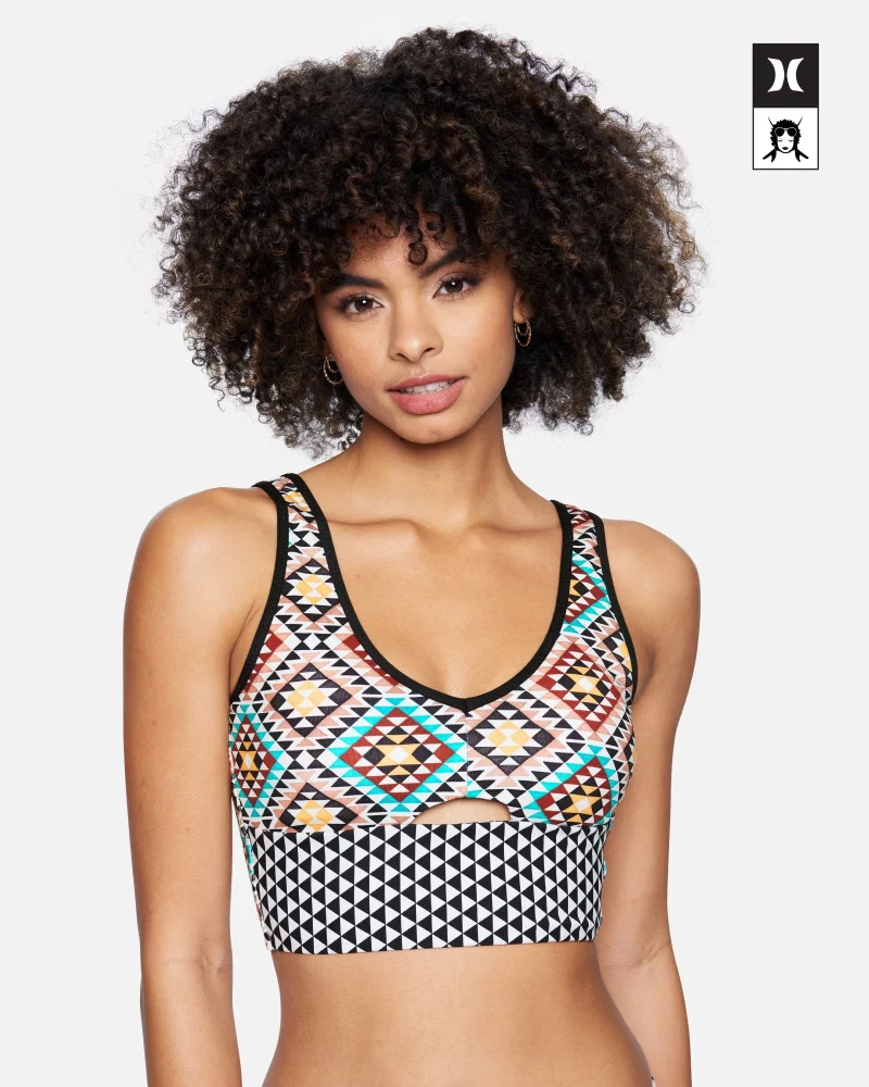 hurley x black girls surf mosaic geo longline bikini top scaled