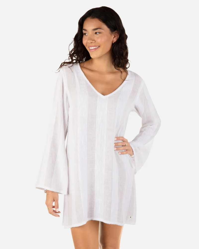 striped gauze long sleeve tunic top scaled