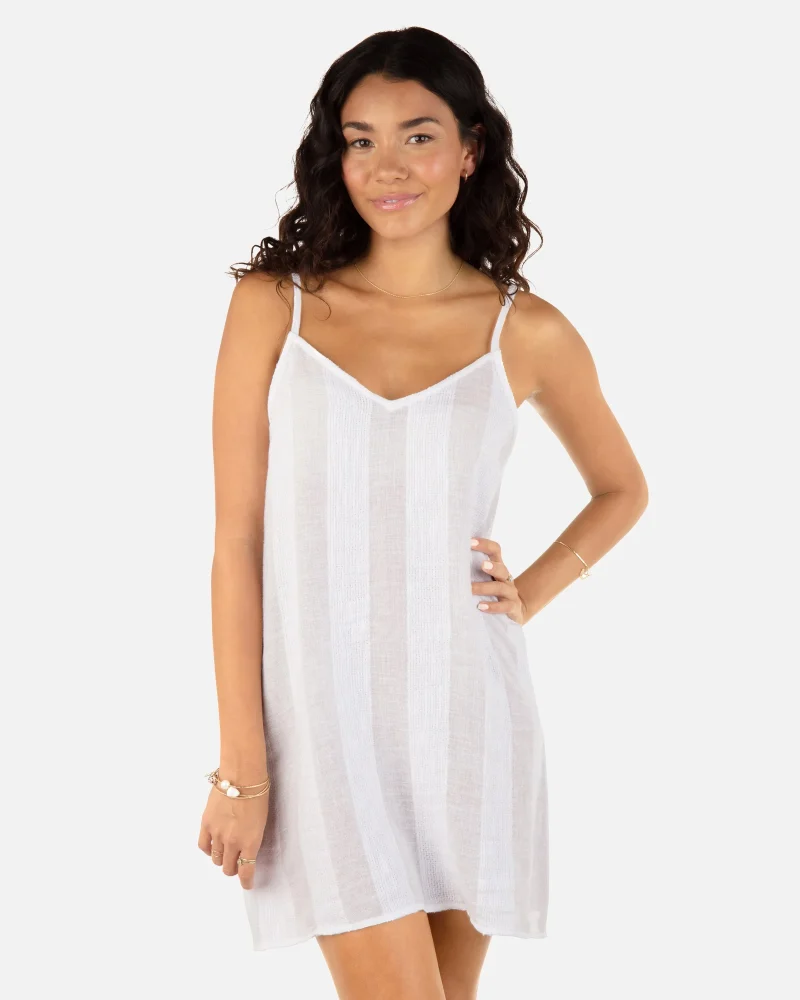 striped v neck gauze mini dress scaled